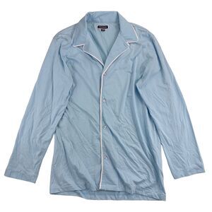 Club Room Mens Solid Soft Piped Pajama Top Button Down Shirt Light Blue M